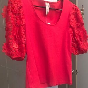 Dolan Vibrant Red Lace Sleeve Blouse